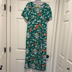 LOFT Vibrant Green Floral Midi Dress